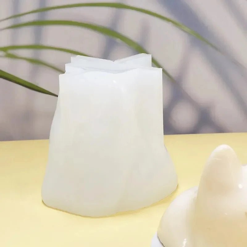 White silicone cat pudding mold pieces, stack of two mold parts