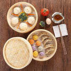 Premium 3-Tier Handmade Natural Bamboo Steamer Basket with Lid, perfect for steaming dumplings and vegetables.