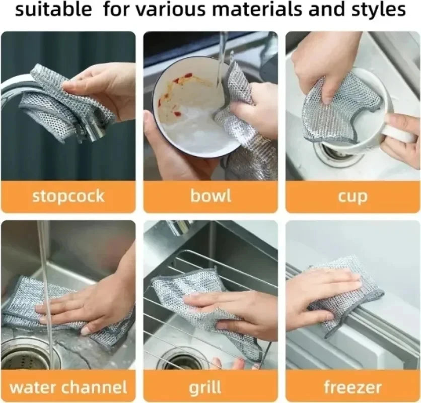 Non-scratch steel wire cleaning cloth set, gray-silver squares for sinks and grills