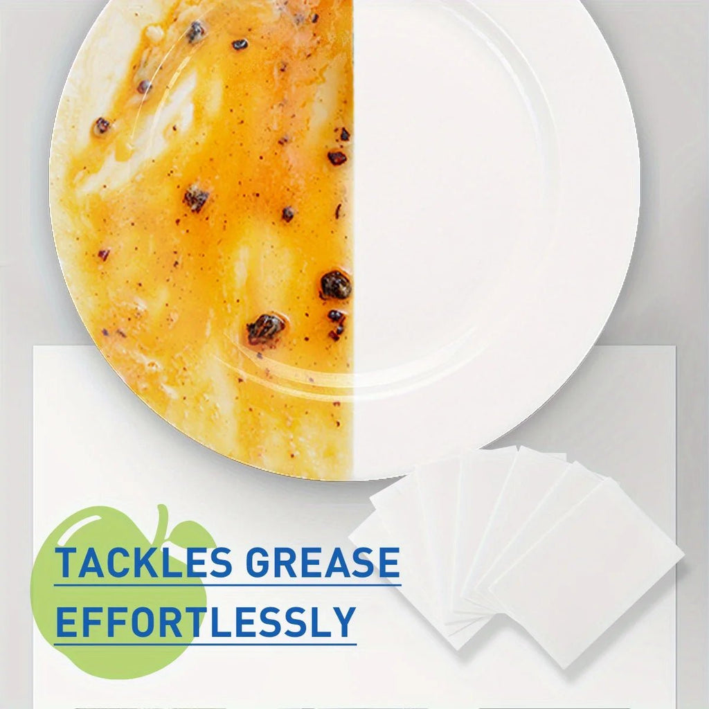 Dishwasher detergent sheets with grease-stained plate and cleaner food contact area