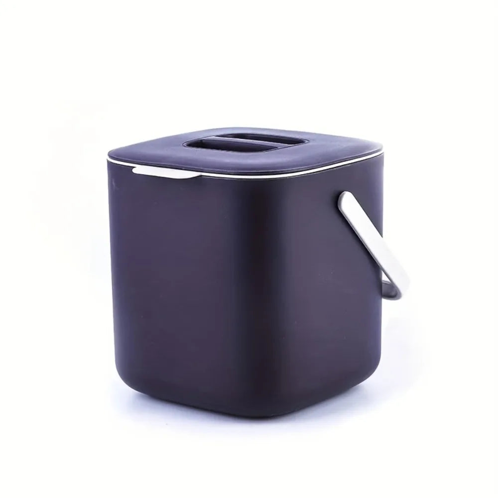 Dark purple countertop compost bin with vented lid and top carry handle