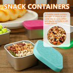 Stainless steel snack containers with turquoise leakproof silicone lids, 4-piece set