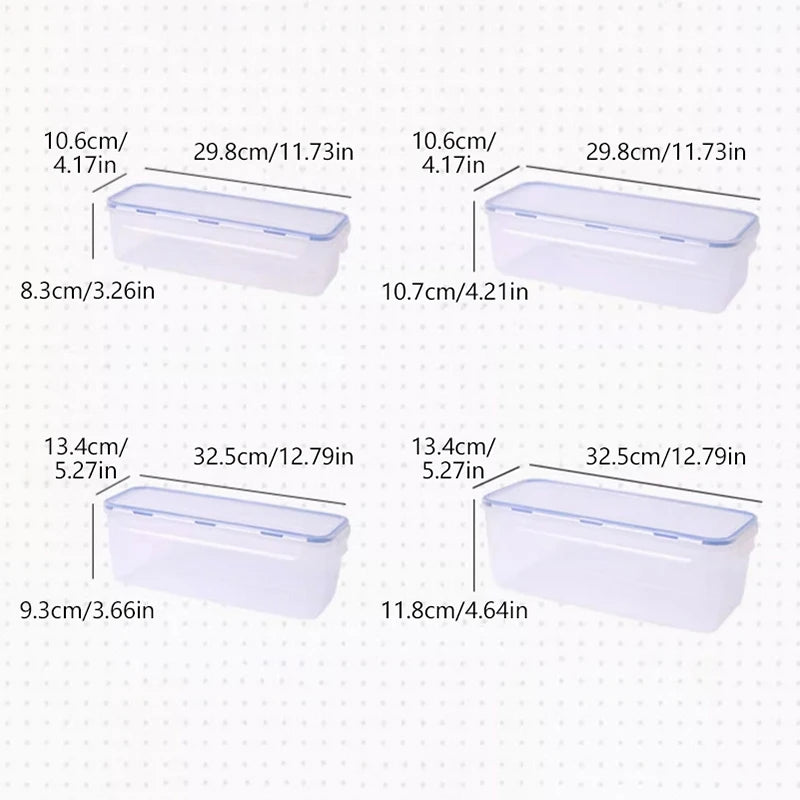 Bread storage box size options shown with blue latching lid, clear container