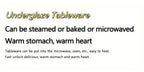 Use and heating instructions graphic for underglaze tableware: microwave, oven, or steam