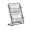 2-tier wire countertop fruit basket organizer, black metal frame with two open baskets