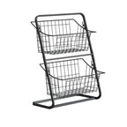 2-tier wire countertop fruit basket organizer, black metal frame with two open baskets
