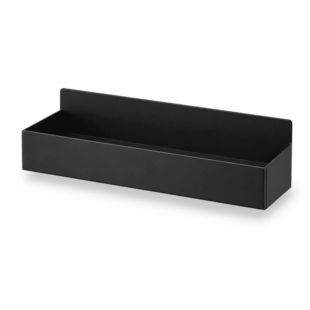 Black magnetic refrigerator storage basket with long open top tray