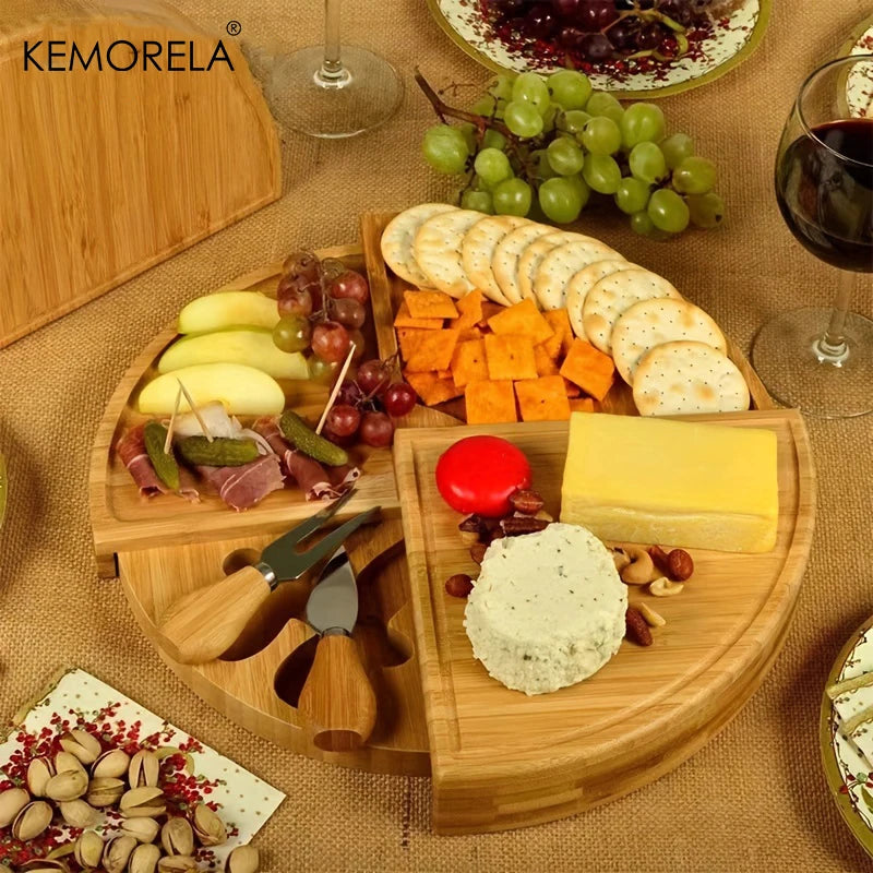 Cheese Board Set with Cutlery - Slide-Out Drawer & Tools