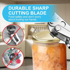 Manual can opener with long black ergonomic handles and metal cutting wheel