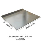 Brushed stainless steel pastry and cutting board, flat top view
