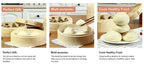 Natural bamboo steamer basket with lid, shown in stacked tiers