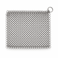 Rectangular stainless steel chainmail scrubber pad with metal ring loop