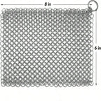 Cast iron chainmail scrubber with stainless steel mesh, rectangular pad with hanging key ring