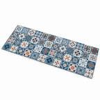 Kitchen floor mat, blue and orange decorative tile patchwork pattern