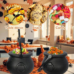 Black cauldron candy bowl with handle and round opening, textured finish