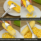 Stainless corn peeler removing three rows of kernels at once