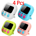 4-pack digital kitchen timers in assorted colors: white, blue, green, and pink
