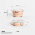 Collapsible round silicone food storage container with lid, blush pink, 350 ml