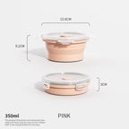 Collapsible round silicone food storage container with lid, blush pink, 350 ml