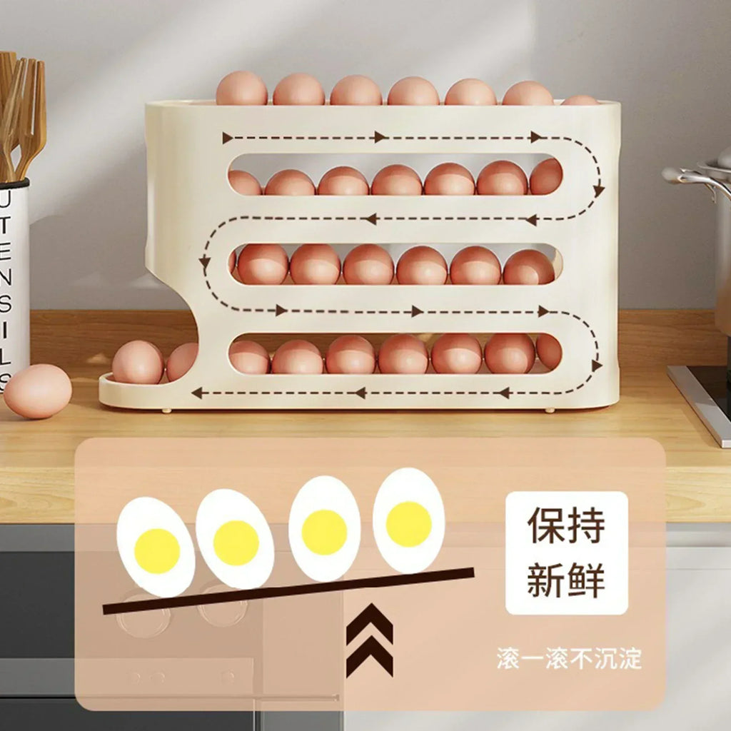 Refrigerator Egg Storage Box - Auto-Rolling Ladder Style Holder