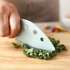Mint blue 8-hole herb leaf stripper with curved blade for stripping leafy greens