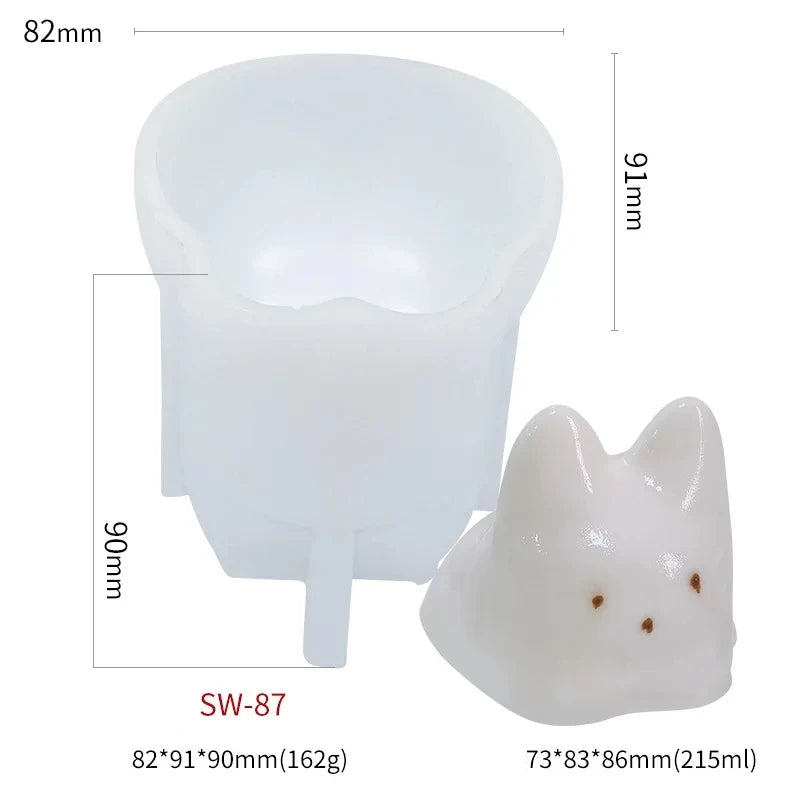 White cat pudding silicone mold with cat-shaped side insert
