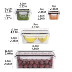 8-piece airtight food storage container set with snap-lock lids, clear containers with size guide