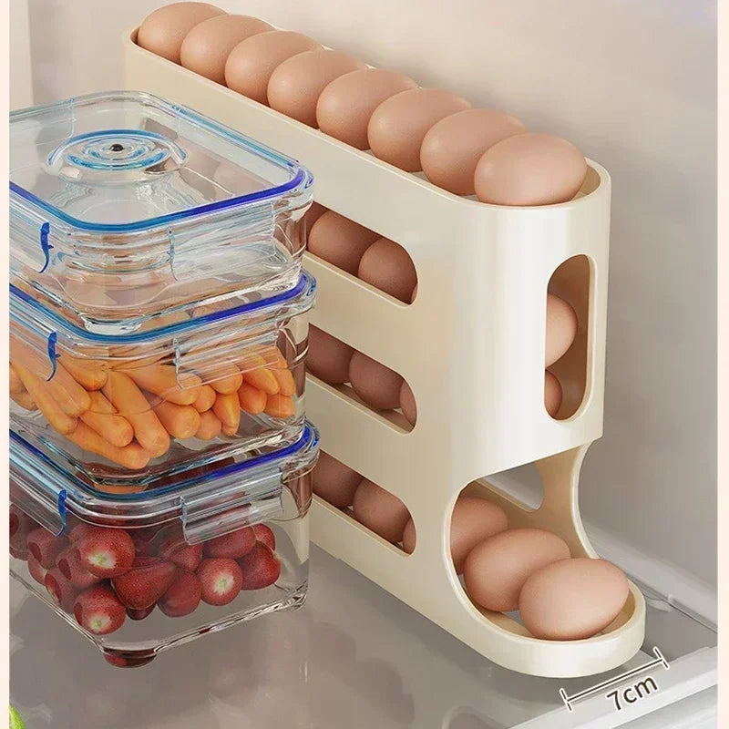 Refrigerator Egg Storage Box - Auto-Rolling Ladder Style Holder