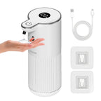White touchless automatic soap sanitizer dispenser with LED top and hand-activated nozzle