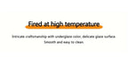 Care information graphic: fired at high temperature for underglaze and easy cleaning