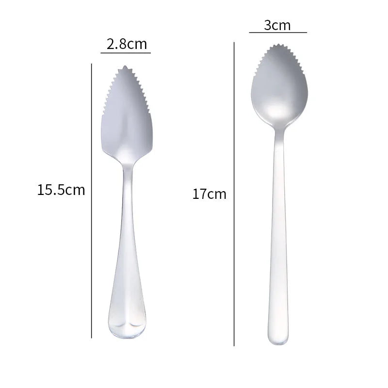Stainless steel puree spoons set size diagram, 17 cm and 15.5 cm