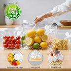 Reusable vacuum sealer food storage bags with white valve; BPA-free set for easy sealing