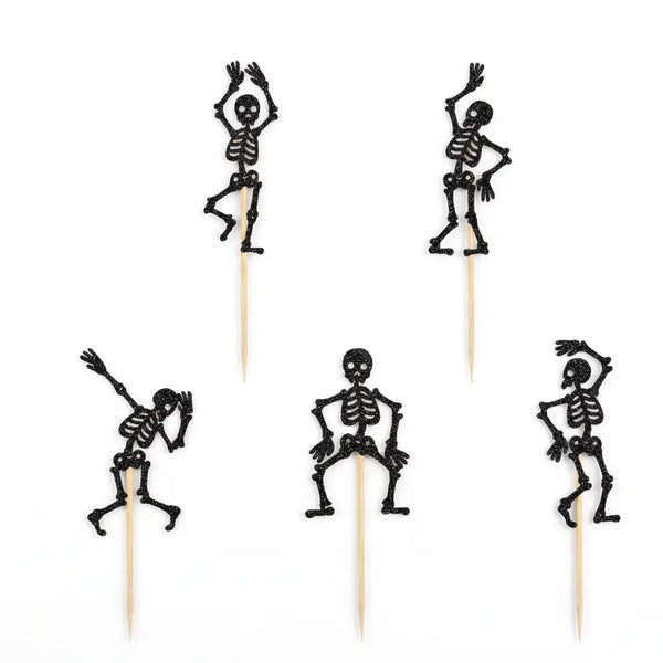 25-Piece Bamboo Halloween Skull Cupcake Toppers