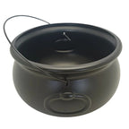 Black cauldron candy bucket with round handle and hanging loop, open top