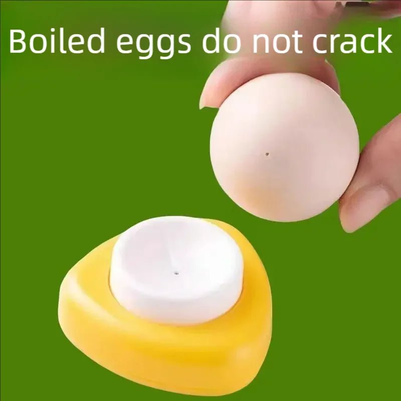 Egg hole puncher tool on a boiled egg with a clean yellow center opening