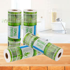 Reusable bamboo paper towel roll with green wrapped label, 25-sheet roll