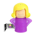 Microwave steam cleaner with yellow hood and purple base, face steam window.