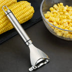 Stainless steel corn stripper peeler with curved serrated scraping head