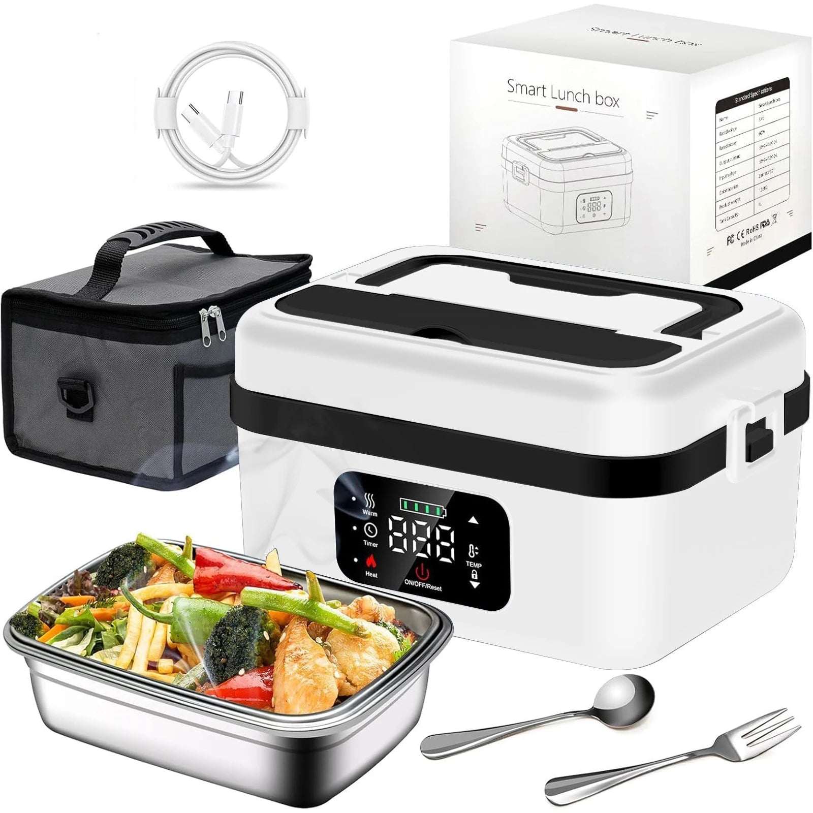 Electric Heating Lunch Box - Rechargeable 1L Food Warmer