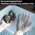 Cast iron chainmail scrubber with 316 stainless mesh, handheld scrub ball