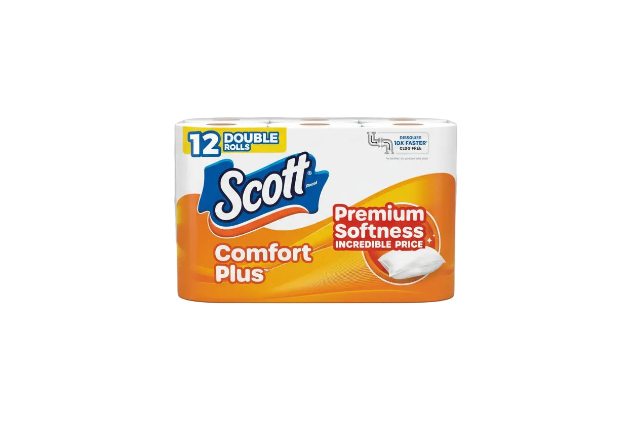 ComfortPlus Toilet Paper - 12 Double Rolls, 1-Ply Septic-Safe