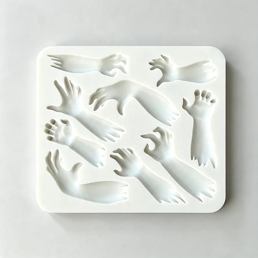 Silicone sugarcraft mold with hand and arm shapes, Halloween design