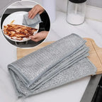 Non-scratch steel wire cleaning cloth, 20x20cm, folded square in gray-silver