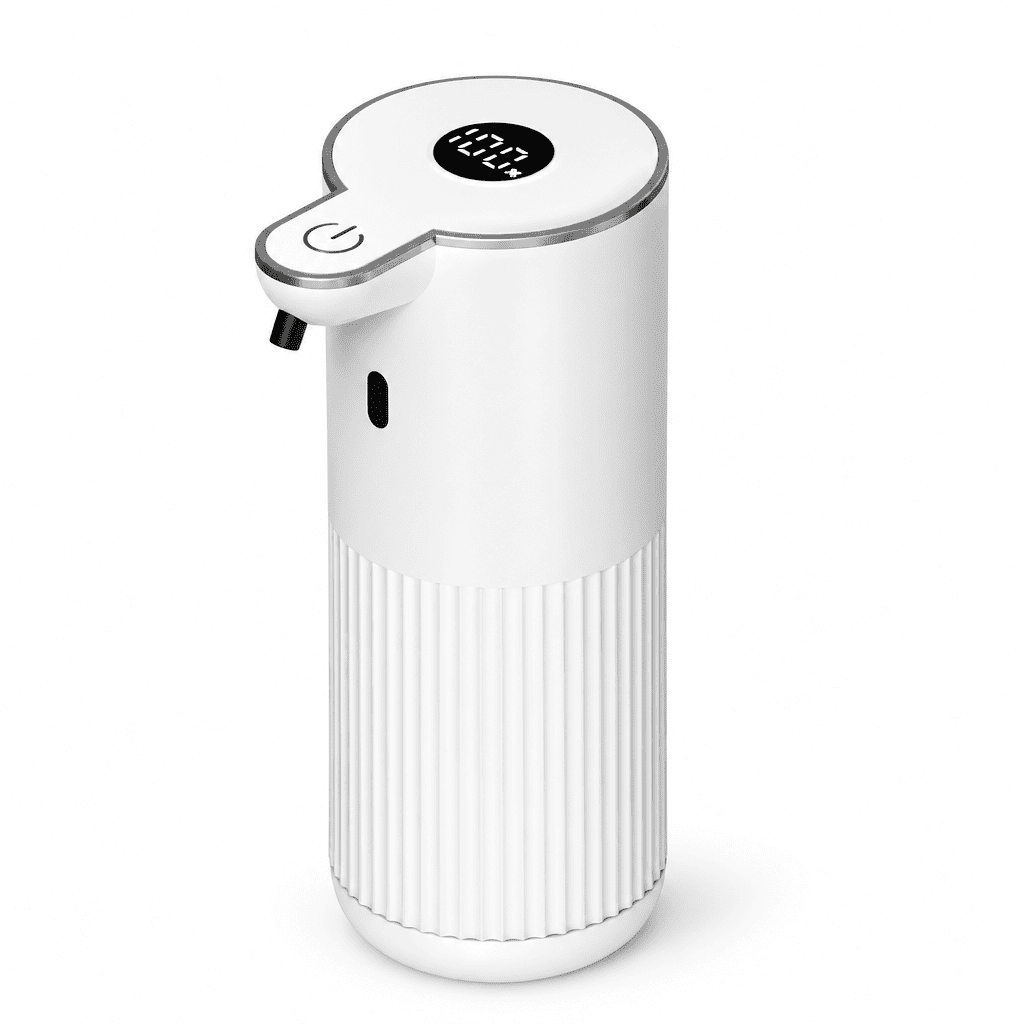 White touchless automatic soap and sanitizer dispenser with ribbed base