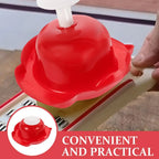 Red food safety slicer holder with finger guard shield being used on a grater