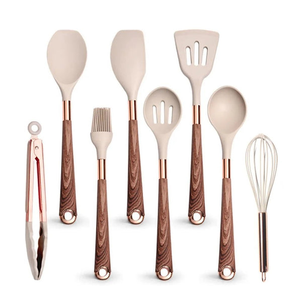 Premium Silicone Cooking Utensil Set with Rose Gold Handles