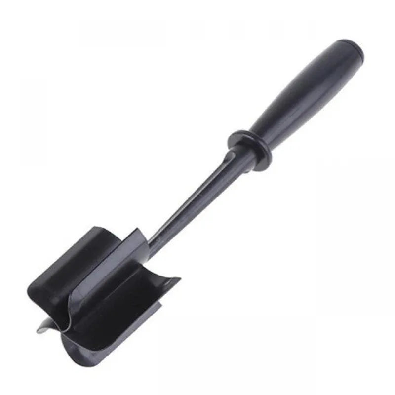 Black 5-blade meat chopper with long handle and pinwheel-style head