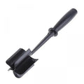 Black 5-blade meat chopper with long handle and pinwheel-style head