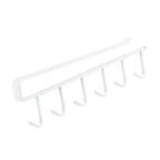 Crisp white under-cabinet storage rack with six curved hooks