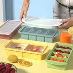 Mint green freezer tray set with silicone lids and multiple meal compartments